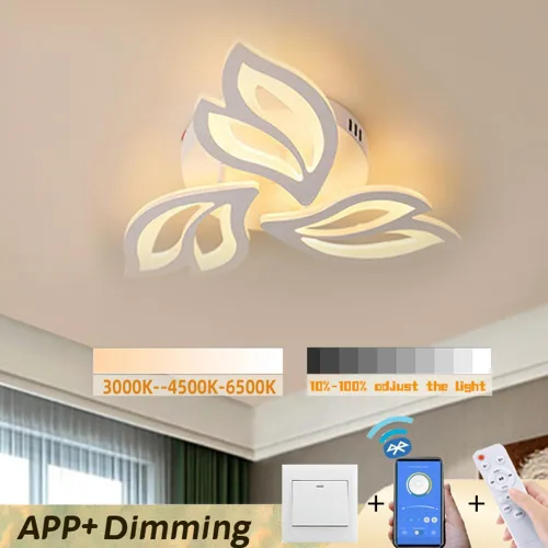 Vista 2 de Modern Floral LED Ceiling Light with Remote Control, 36W,Ceiling Light Fixture,Supports APP dimming, Suitable for bedrooms, Balconies, hallways