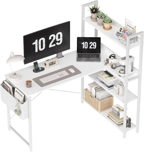 Vista 9 de Treesland 40 Inch Computer Desk with Bookshelf, Corner Desk with Storage, L Shaped Desk, Home Office Desks, Writing Study Desk for Bedroom, Black