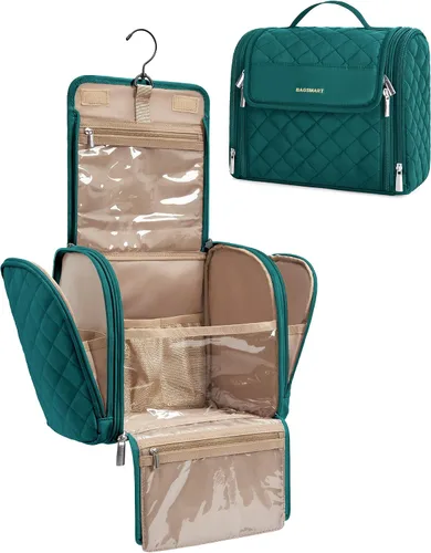 Vista 13 de BAGSMART Neceser de viaje para maquillaje con gancho para colgar, bolsa de cosméticos, organizador de gran capacidad, resistente al agua, para Beige