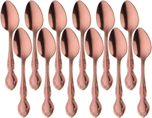 Vista 64 de Cucharas de sopa, cucharas redondas de acero inoxidable para caldo con borde de flor, juego de 12 piezas de acero inoxidable para café, azúcar