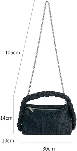 Vista 7 de Bolso de mano de mezclilla para mujer, bolso de mano tejido a mano, bolso cruzado casual, bolso de hombro, bolso de mensajero de cadena de moda