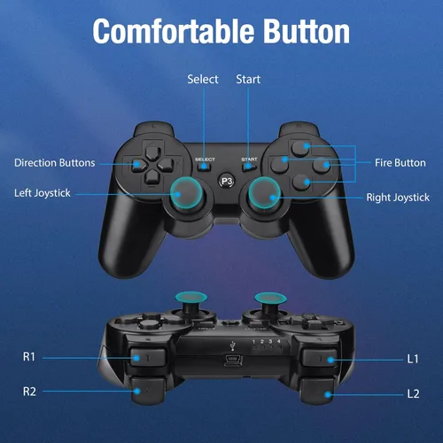 Vista 7 de TESSGO PS3 Controller 2 Pack Compatible with PS-3, Rechargeable Game Wireless Controller with Upgraded Joystick for PlayStation 3