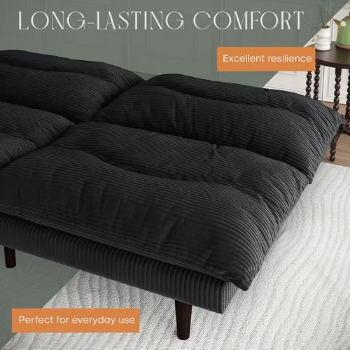 Vista 6 de DreamDashio Sofá cama futón, sofá futón de 69 pulgadas con respaldo ajustable, sofá cama convertible de pana, reclinable plegable para apartamento