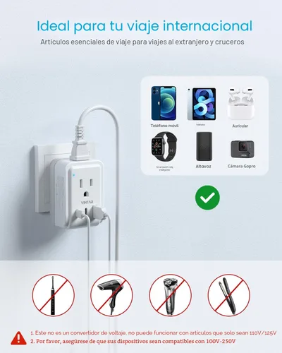Vista 6 de VINTAR - Paquete de 2 adaptadores de enchufe de viaje europeos 17W-Tipo C - La mayoría de Europa - Paquete de 2