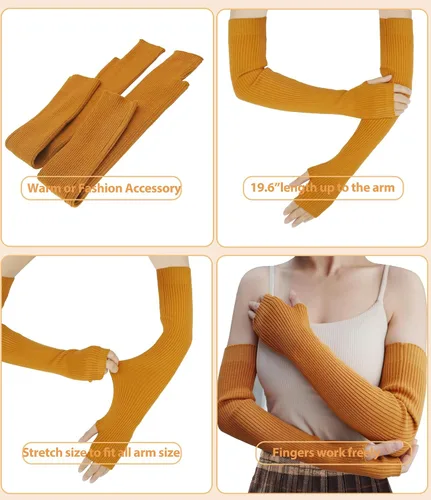 Vista 20 de Guantes cálidos de cachemira de brazo largo para mujer, guantes de invierno acogedores sin dedos, calentadores de brazos suaves, gran regalo