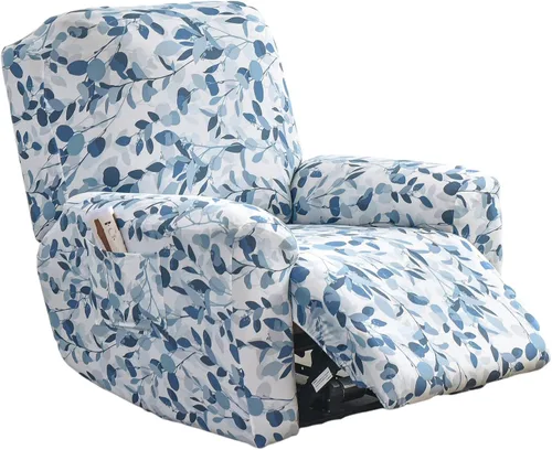 Vista 21 de NILUOH Funda para sillón reclinable, 4 piezas, elástica, estampada, con bolsillo lateral, funda para sofá reclinable, antideslizante, ajustable, 16
