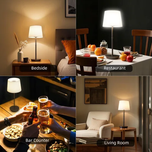 Vista 10 de lámpara de mesa recargable, lámpara de escritorio inalámbrica con batería de 5000mAh, bombillas RGB magnéticas regulables y control remoto, lámpara