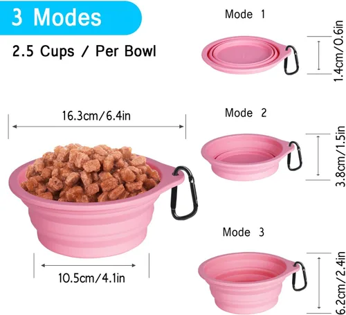 Vista 4 de PetBonus Paquete de 2 cuencos plegables de silicona para perros y clip de seguridad para collar de perro