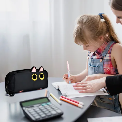 Vista 3 de Hongdian - Estuche para lápices de gran capacidad, bolsas para bolígrafos de gato 3D, organizador para oficina, universidad y escuela