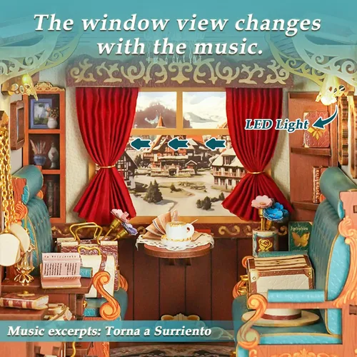 Vista 2 de Tonecheer - Kit de manualidades para rincón de lectura para adultos, maqueta en miniatura de cabina de tren infinito europeo, carruaje vintage