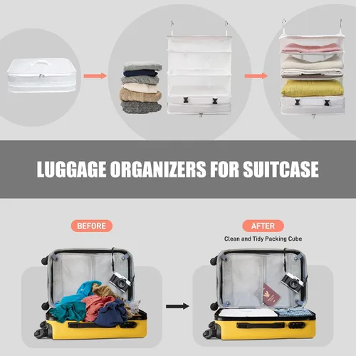 Vista 3 de Twira Estantes de viaje colgantes portátiles, organizador de maleta, cubos de embalaje para viajes, inserto de armario de mano, bolsas de viaje