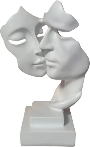 Vista 8 de Escultura de beso para parejas, adornos de estatua de resina de pensador negro, figura de arte abstracto de silencio es dorado, esculturas