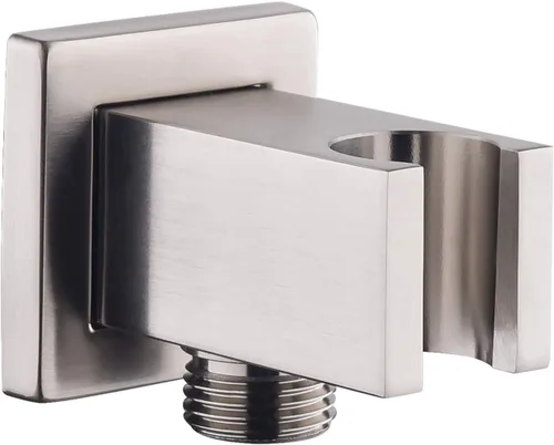 Vista 9 de Codo de suministro de pared con soporte de ducha de mano, conector de manguera de ducha cuadrado de latón de 1/2 pulgada, montaje en pared, salida