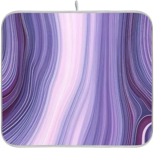 Vista 8 de Hermosa alfombra de secado de platos con textura de mármol morado para encimera de cocina, 18 x 24 pulgadas, almohadilla de secado de microfibra