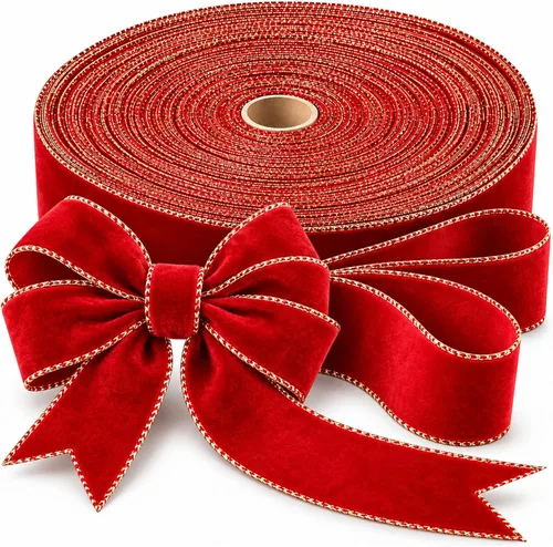 Vista 6 de Cinta de terciopelo de Navidad de 100 yardas, cinta ancha de Navidad con cable, cinta de Navidad para exteriores, impermeable, envoltura de Negro
