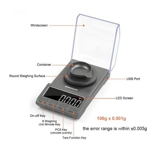 Vista 4 de Escala digital del miligramo, 3.53 oz x 0.00 oz NEWACALOX Reloading Escala de joyería de alta precisión, báscula portátil de la joyería