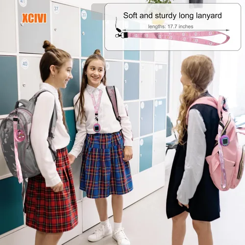 Vista 7 de Funda de silicona, cordón y película protectora de pantalla para máquina de juegos interactiva virtual Tamagotchi Uni (rosa)