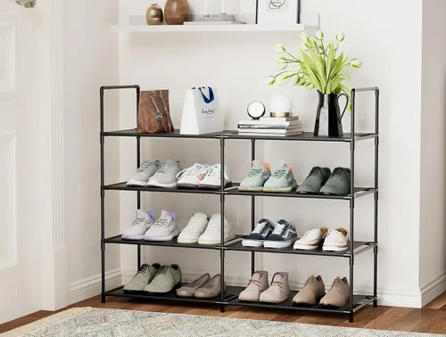 Vista 2 de FIDUCIAL HOME Zapatero organizador de 4 niveles, 16-20 pares, apilable, estante de almacenamiento de zapatos, duradero para entrada de armario