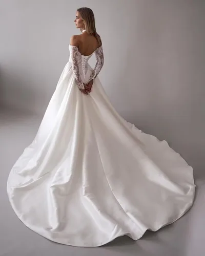 Vista 27 de Vestido de novia formal sin tirantes con encaje, largo de sirena para mujer 2019 WD162