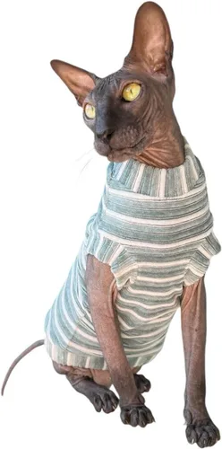 Vista 7 de Camiseta de pana de gato para Sphynx y gatos desnudos, mono de gato, traje de gato, ropa de gato, abrigo de gato, gatito bebé Grow (XS, azul)
