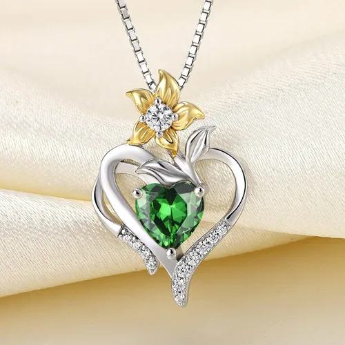 Vista 4 de YL Collar de corazón de plata de ley con colgante de flor de lirio para mujer