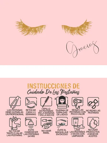 Vista 10 de Paquete de 100 tarjetas de cuidado posterior de extensiones de pestañas inglesas con nota de agradecimiento, tamaño 3.5 x 2 pulgadas, tarjetas