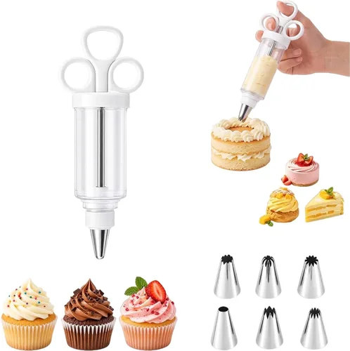 Vista 8 de Stainless Steel Cake Decorating Gun Kit with 6 Icing Piping Tips，S+L