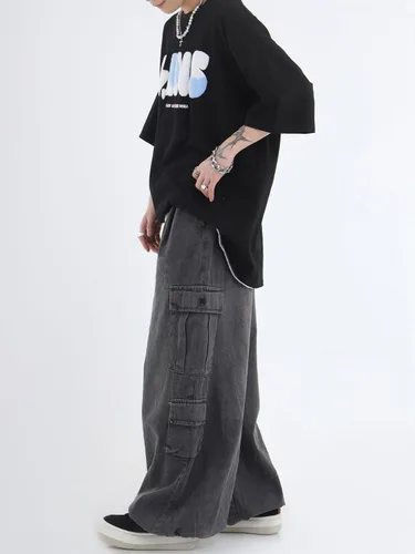 Vista 5 de Grunge Pantalones holgados Y2K Emo Alt Cargo Pant Fairycore Demin Cloting Estético Jogger Pantalones deportivos Hiphop Tripp Streetwear
