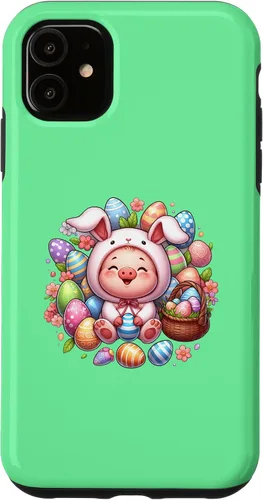Vista 5 de iPhone 15 Easter Pig in a Easter Bunny Costume Case