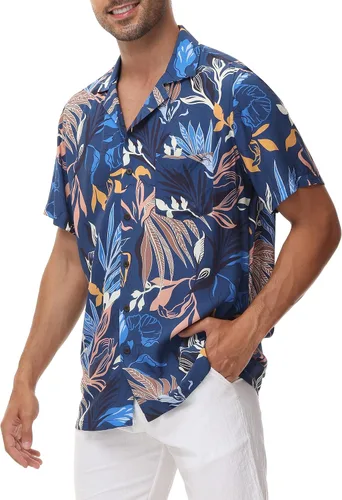Vista 3 de MCEDAR Hawaiian Shirt for Men Regular Fit Short Sleeve Button Down Summer Beach Tropical Aloha Shirts S-3XL