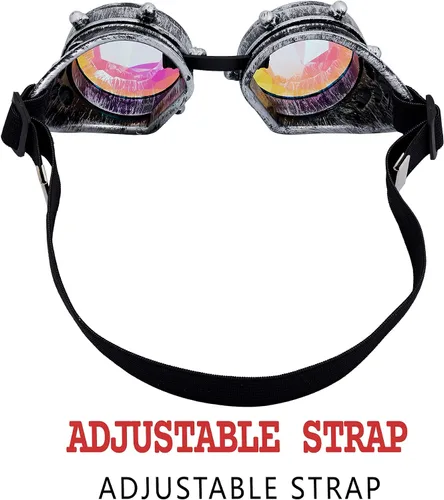Vista 67 de Gafas de caleidoscopio retro con pinchos, gafas de cristal arcoíris steampunk estilo soldadura, gafas de cosplay punk