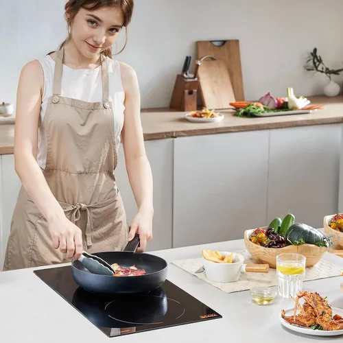 Vista 8 de VEVOR Placa de cocina eléctrica de cerámica, estufa eléctrica integrada, con panel de vidrio, control de perilla, 11 niveles de calor, para diversos