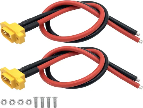 Vista 2 de 2 unidades Amass XT60E-M - Conector de batería macho montable, conector de montaje en panel XT60 con cable de 11.8 in para batería RC Lipo FPV