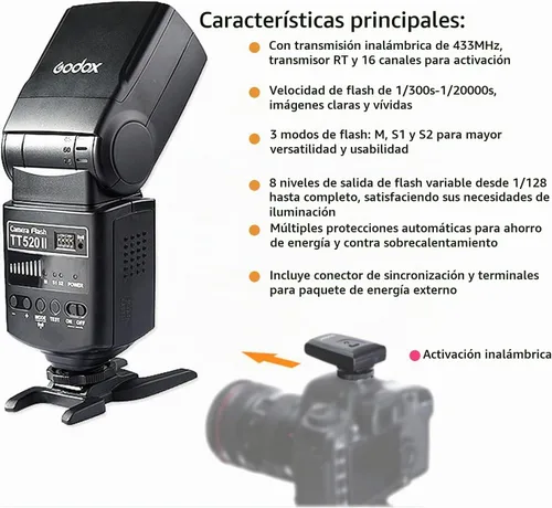 Vista 3 de Godox TT520II Flash de transmisión inalámbrica Speedlite - Receptor incorporado y transmisor RT compatible con Canon Nikon Panasonic Olympus Pentax