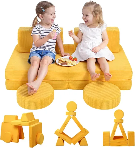 Vista 9 de MeMoreCool - Sofá modular para niños, 8 piezas, color beige