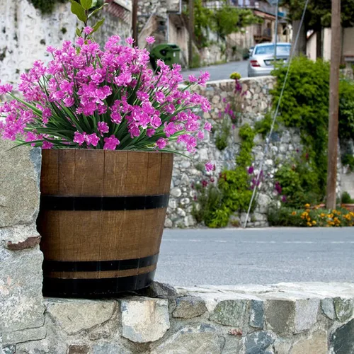 Vista 4 de 6 flores artificiales, arbustos de plástico sintético, resistentes a los rayos UV, no se decoloran, plantas de plástico sintético para bodas, ramos
