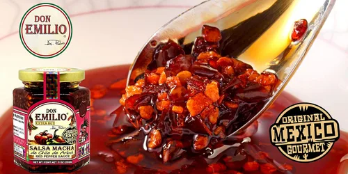Vista 2 de Don Emilio Hot Chili Arbol Salsa Macha - Tarro prémium de 9 onzas Topping gourmet mexicano artesanal, aceite de chile de pimiento rojo crujiente