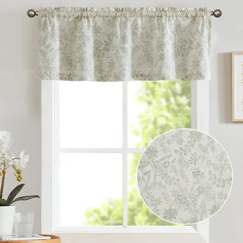 Vista 2 de Vangao Cenefas florales para ventanas verde bosque W50 X 16L 1 panel