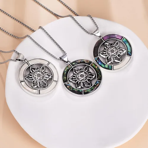 Vista 5 de KZYOYE Collar hexagonal de estrella de David, collar de concha de abulón, joyería de moda para mujeres, regalos para mamá y niñas
