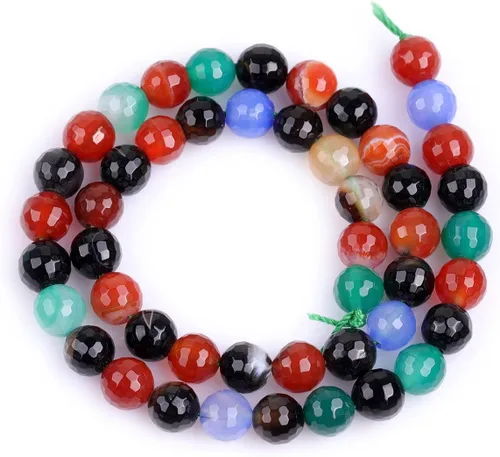 Vista 5 de Cuentas sueltas, gemas de ágata redondas facetadas naturales para realizar joyería a mano en grandes cantidades, bricolaje. Una tira: 15 pulgadas