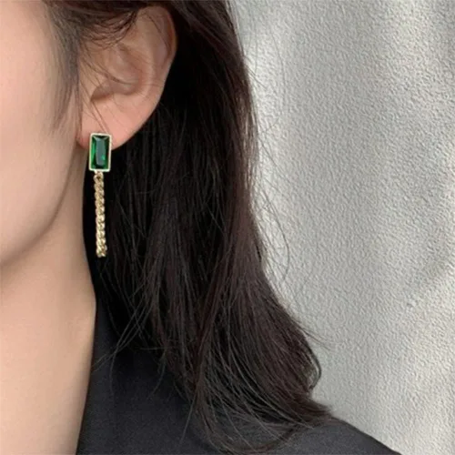 Vista 5 de tenghong2021 Retro verde pequeño cuadrado circón collar pulsera pendientes conjunto femenino aleación tendencia a juego joyería dama niña boda