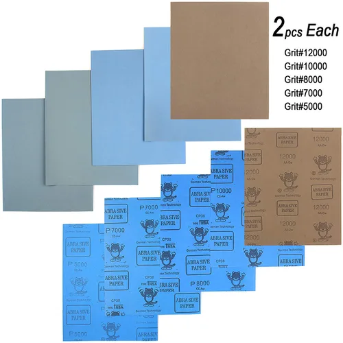 Vista 3 de Papel de lija de 9 x 11 pulgadas, 18 hojas, grano 2000-12000 húmedo o seco, 9 papel de arena surtido, almohadillas abrasivas extrafinas para lijado