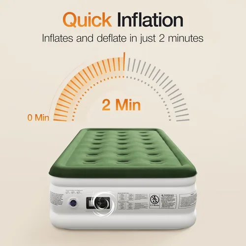 Vista 3 de Zearna Colchón de aire tamaño twin con bomba incorporada, colchón inflable resistente de 16", colchón de aire inflable con superficie superior