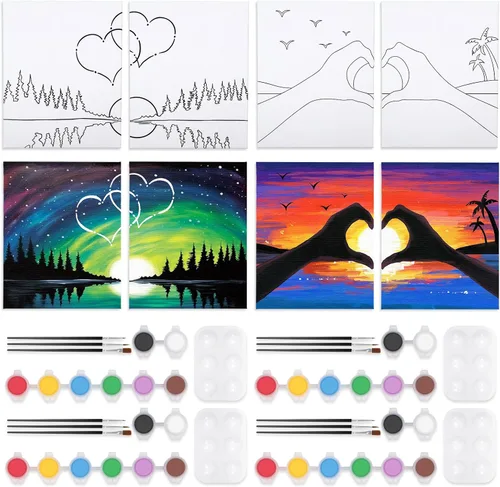 Vista 11 de VOCHIC Paquete de 4 kits de fiesta de 8 x 10 pulgadas, kit de pintura de lienzo predibujado para pintura para adultos, suministros de pintura