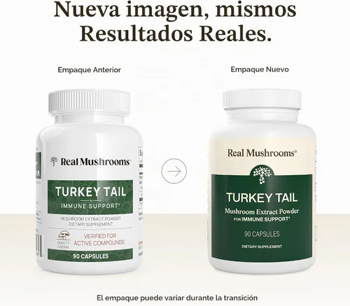 Vista 2 de Real Mushrooms - Cápsulas orgánicas de cola de pavo para el bienestar, 90