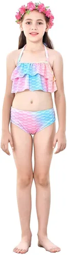 Vista 5 de GALLDEALS Conjunto de bikini de sirena para natación, cosplay con monoaleta de 5 a 6 años
