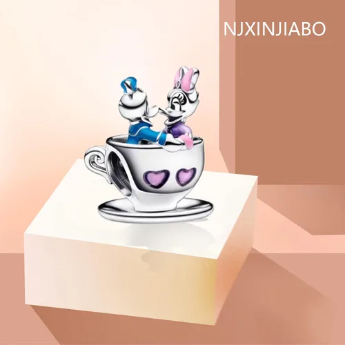 Vista 2 de NJXINJIABO Dijes colgantes de plata de ley 925 para pulseras y collares de amor, familia, mamá, animales, abalorios, joyería de regalo para mujeres