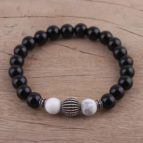 Vista 3 de NOVICA Pulsera de cuentas de plata esterlina 925 de ónix con múltiples gemas, 6.25 pulgadas 'Dark Berries', Plata Esterlina, ónix