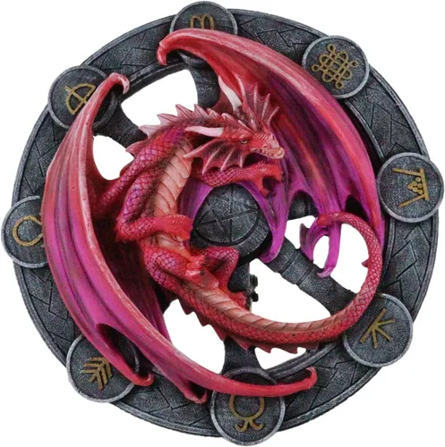 Vista 10 de Ebros Gift Wicca Neo Paganism Sabbats Rueda del Año Fantasía Dragón con símbolos sagrados Decoración de pared Escultura por Anne Stokes Dragons