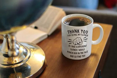 Vista 5 de DQG CVT Taza de café divertida con texto en inglés «Best Dad Mug – Thank You for Being My Father – Día del Padre para papá y esposo, ideas únicas